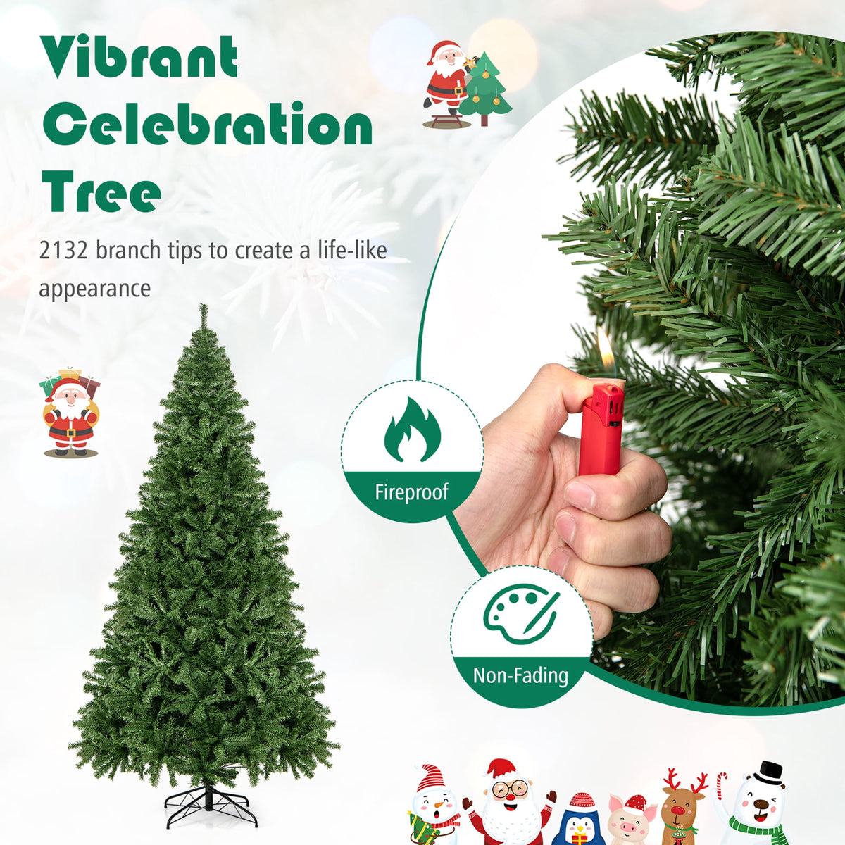 Gymax 7.5 ft Unlit Artificial Christmas Tree Hinged Spruce Xmas Tree w/ Metal Stand