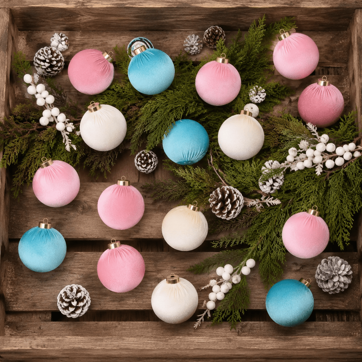 Christmas Ornaments Balls For Tree - 15pink & Teal Shatterproof Xmas Decorations Multicolor Beige 80mm 3.15inch