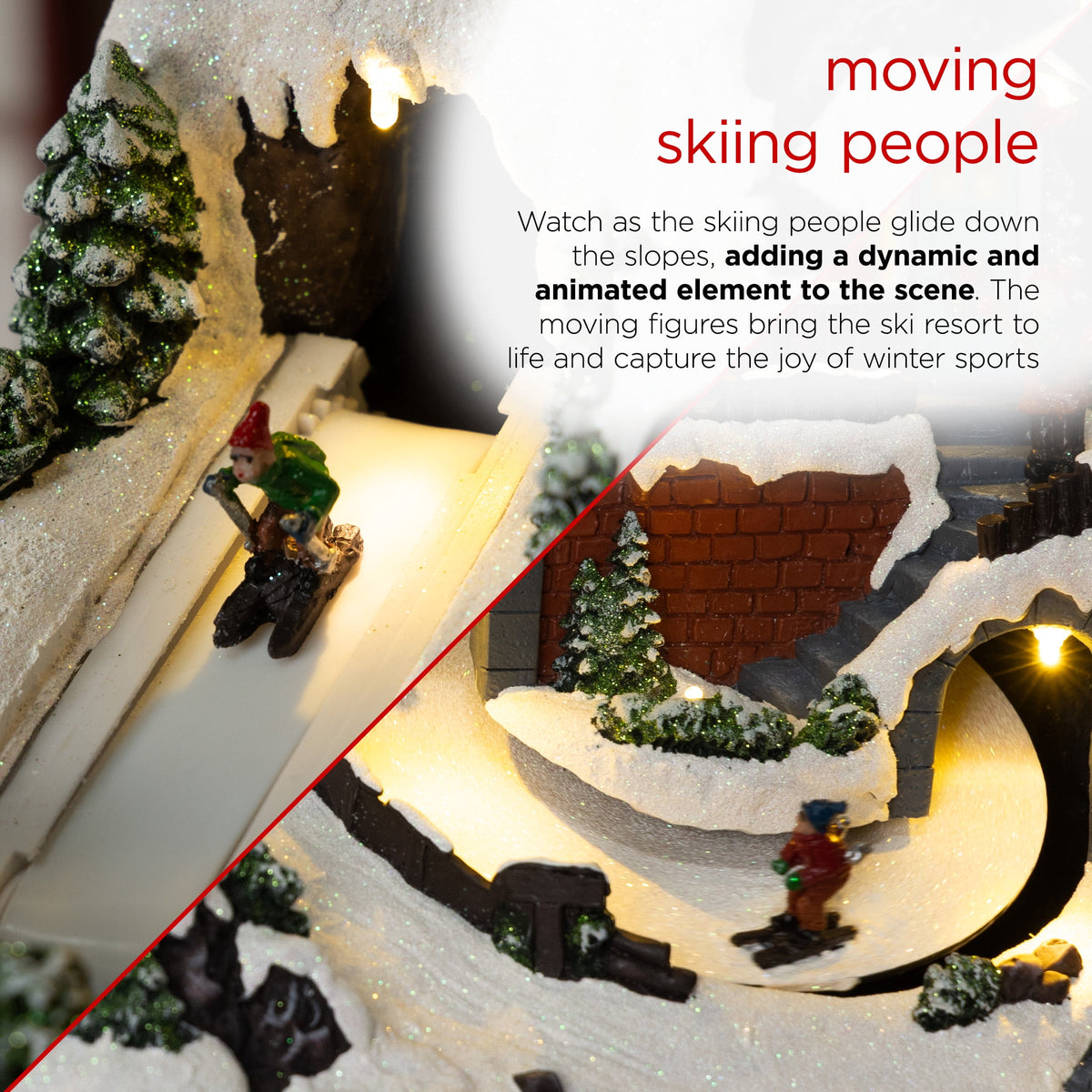 Alpine Corporation Animated Children Playing in Christmas Village Holiday Tabletop Decor with 26 Multicolor LED Lights and 5.9' Cord, 17" L x 11" W x 9" H