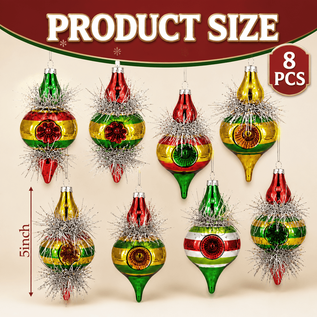 Multi Color Retro 8-Piece Vintage Glass Christmas Ornament Set