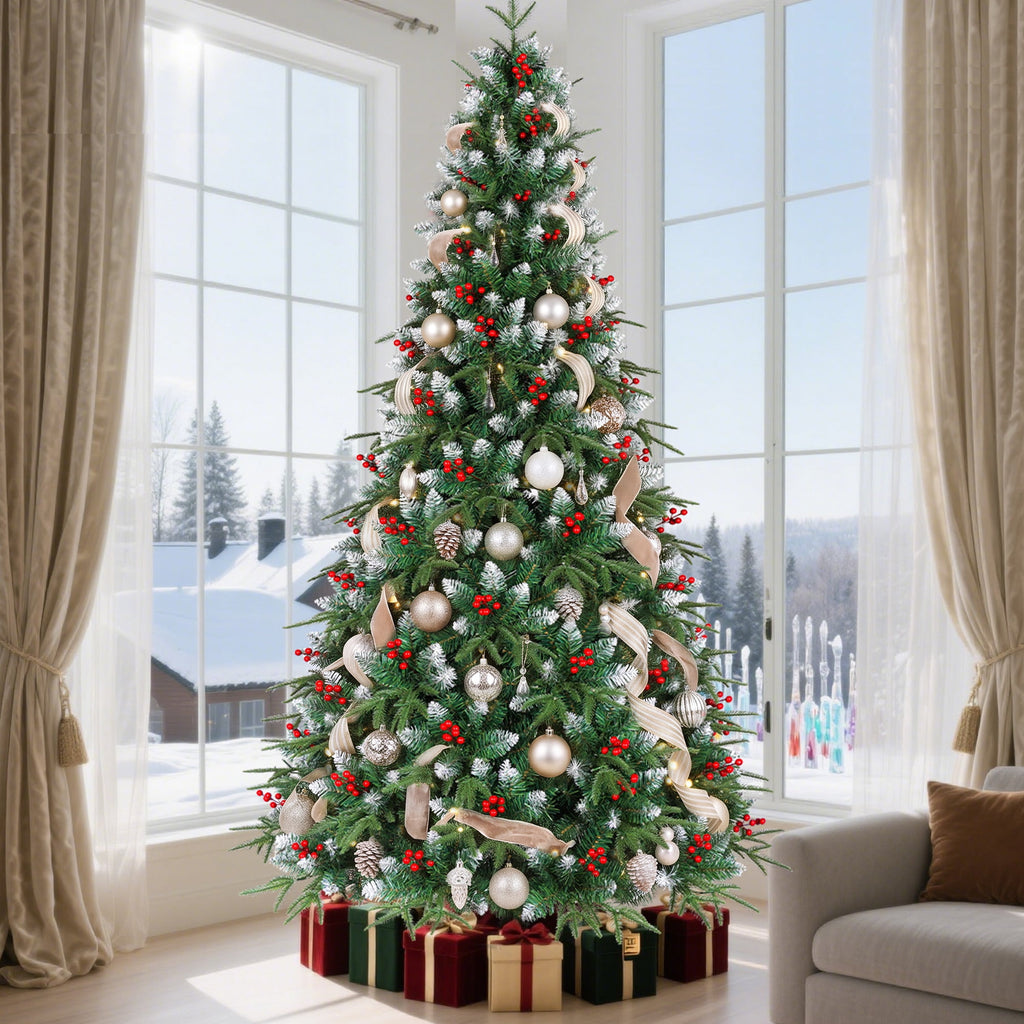 Yexmas 7.5ft Pre-Lit Artificial Christmas Trees,Green Xmas Tree with Large Christmas Tree Storage Bag, Berries, Realistic Artificial Christmas Trees for Home, Office, Party Decoration