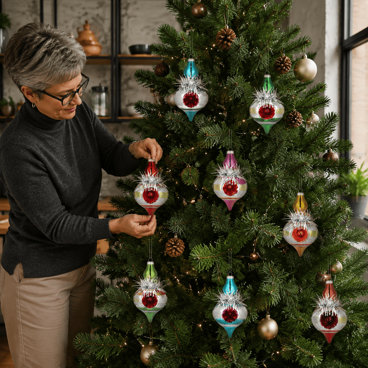 Multi Color Retro 8-Piece Vintage Glass Christmas Ornament Set