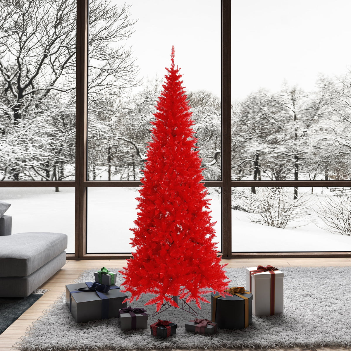 Vickerman 7.5' Red Fir Slim Artificial Christmas Tree, Unlit