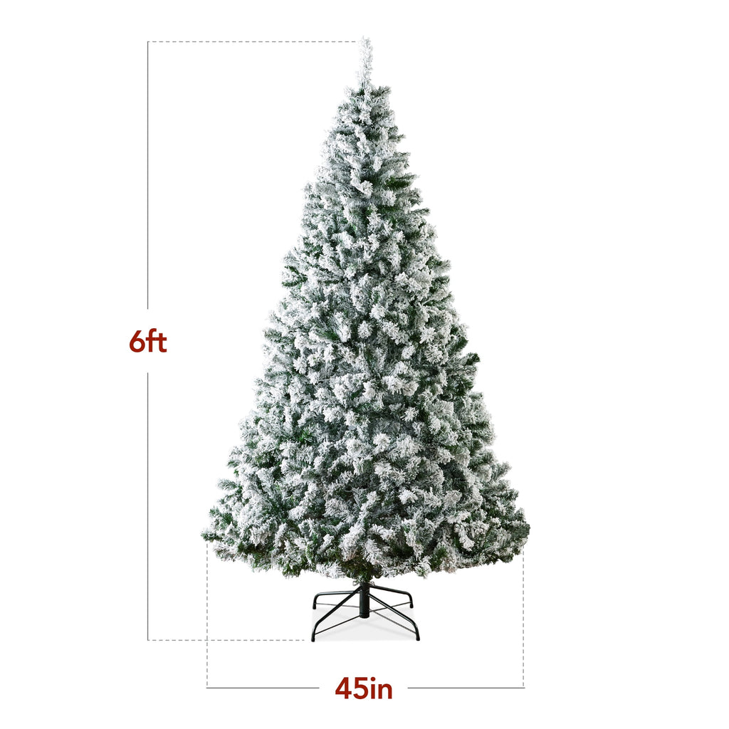 Best Choice Products Artificial Flocked Christmas Tree, 6ft Premium Unlit Pine Holiday Decor w/Metal Stand Green