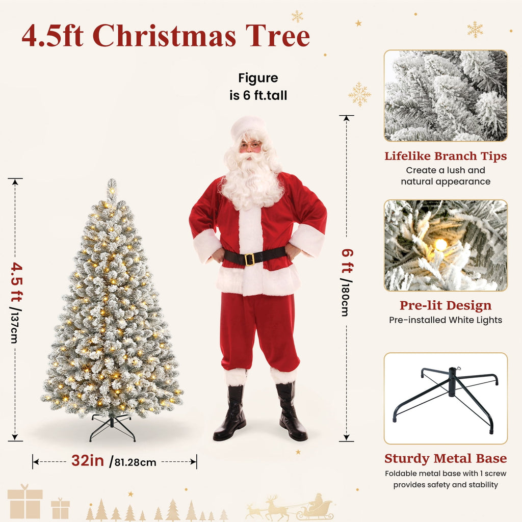 Lolsea 7ft Prelit Snow Flocked Artificial Holiday Christmas Tree w/ Warm White Lights, Foldable Stand, Full Snow Branch Tips