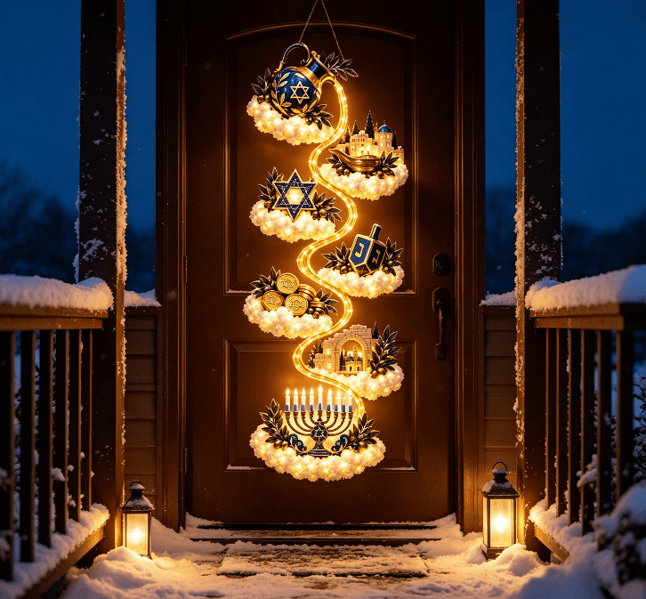 5Pcs Christmas Stair Banister Decoration Lighted Santa Snow Scene Garland for Stair Railing Indoor Holiday Home Ornament
