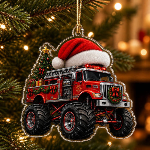 Christmas Ornament Fire Truck Holiday Acrylic Tree Hanging for Firefighters