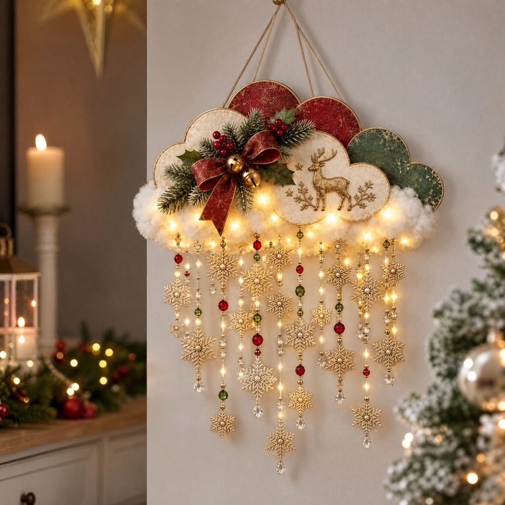 5Pcs Christmas Stair Banister Decoration Lighted Santa Snow Scene Garland for Stair Railing Indoor Holiday Home Ornament