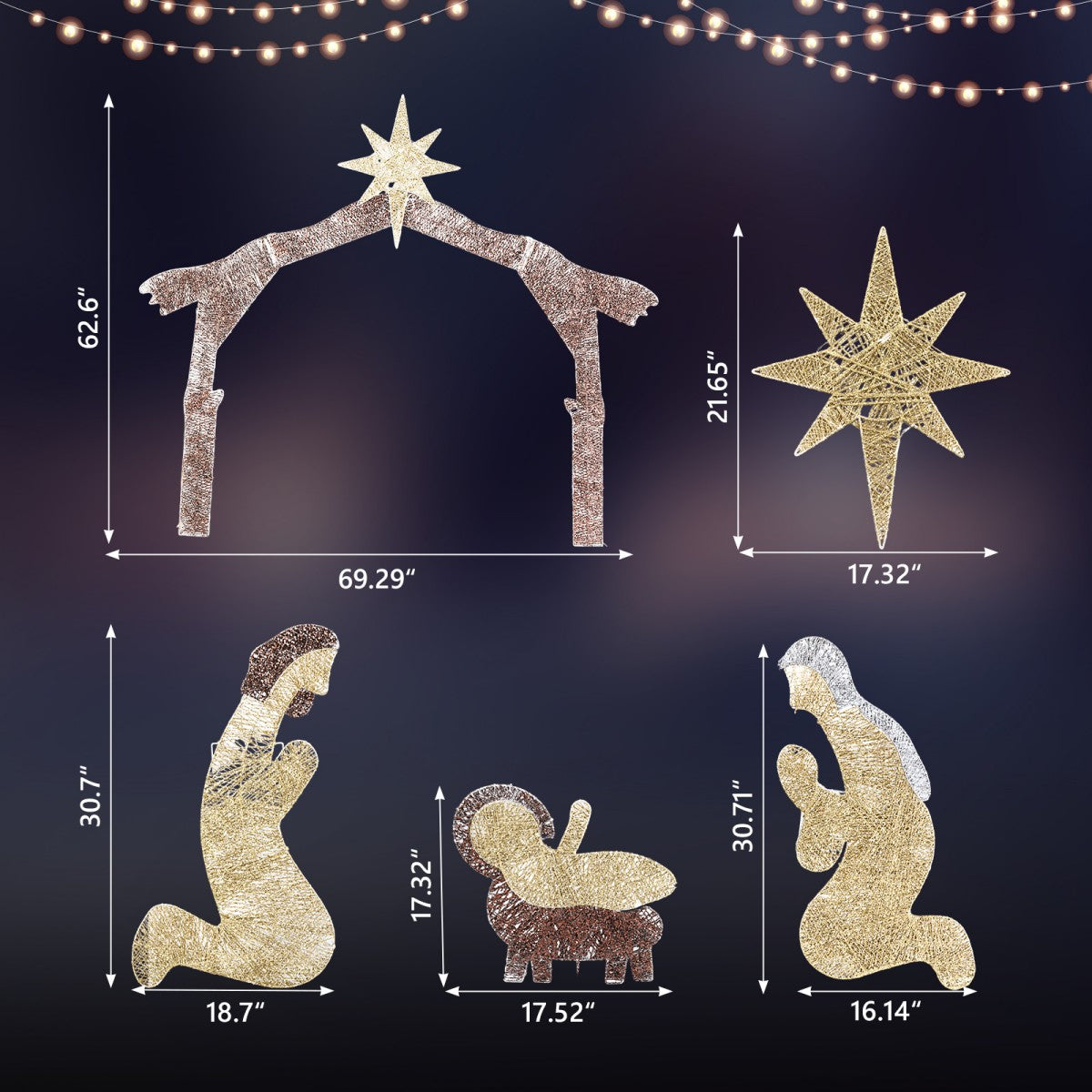 6ft Lighted Nativity Scene with 190 LED Warm White Lights – Silver Roof Garden Jesus Decoration, for Outdoor Christmas Decor