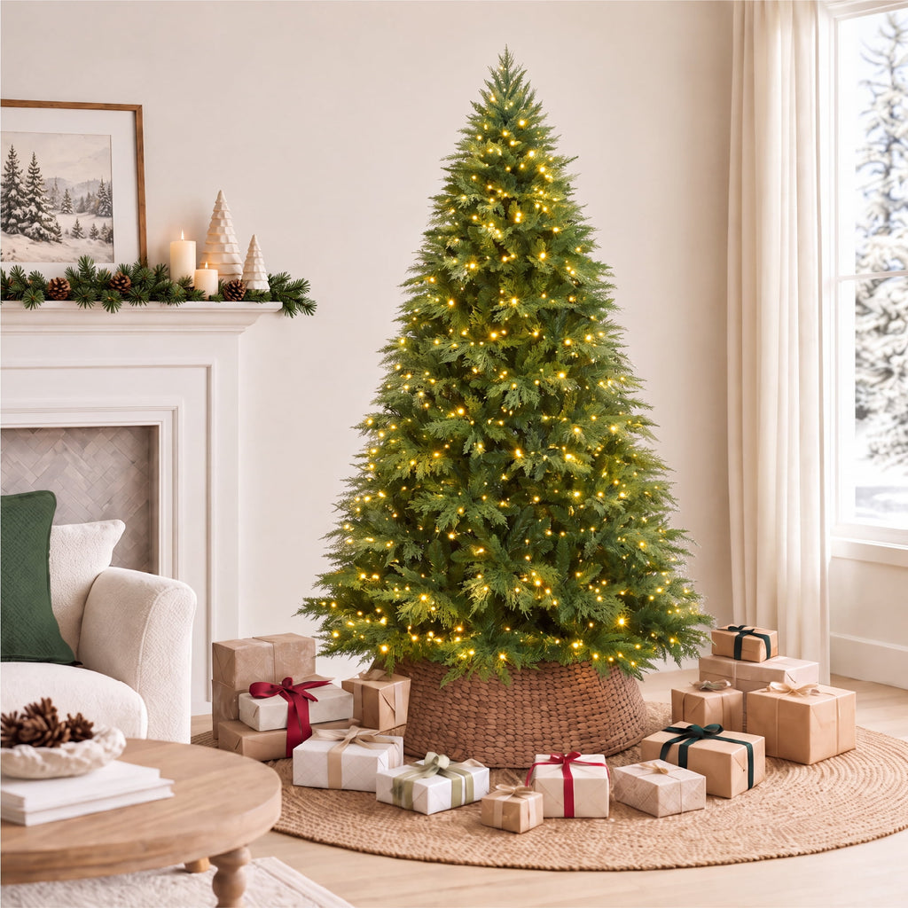 Best Choice Products Pre-Lit Cedar Cypress Christmas Tree w/Twinkling Lights, 6ft Holiday Decor, White & Multicolor LEDs