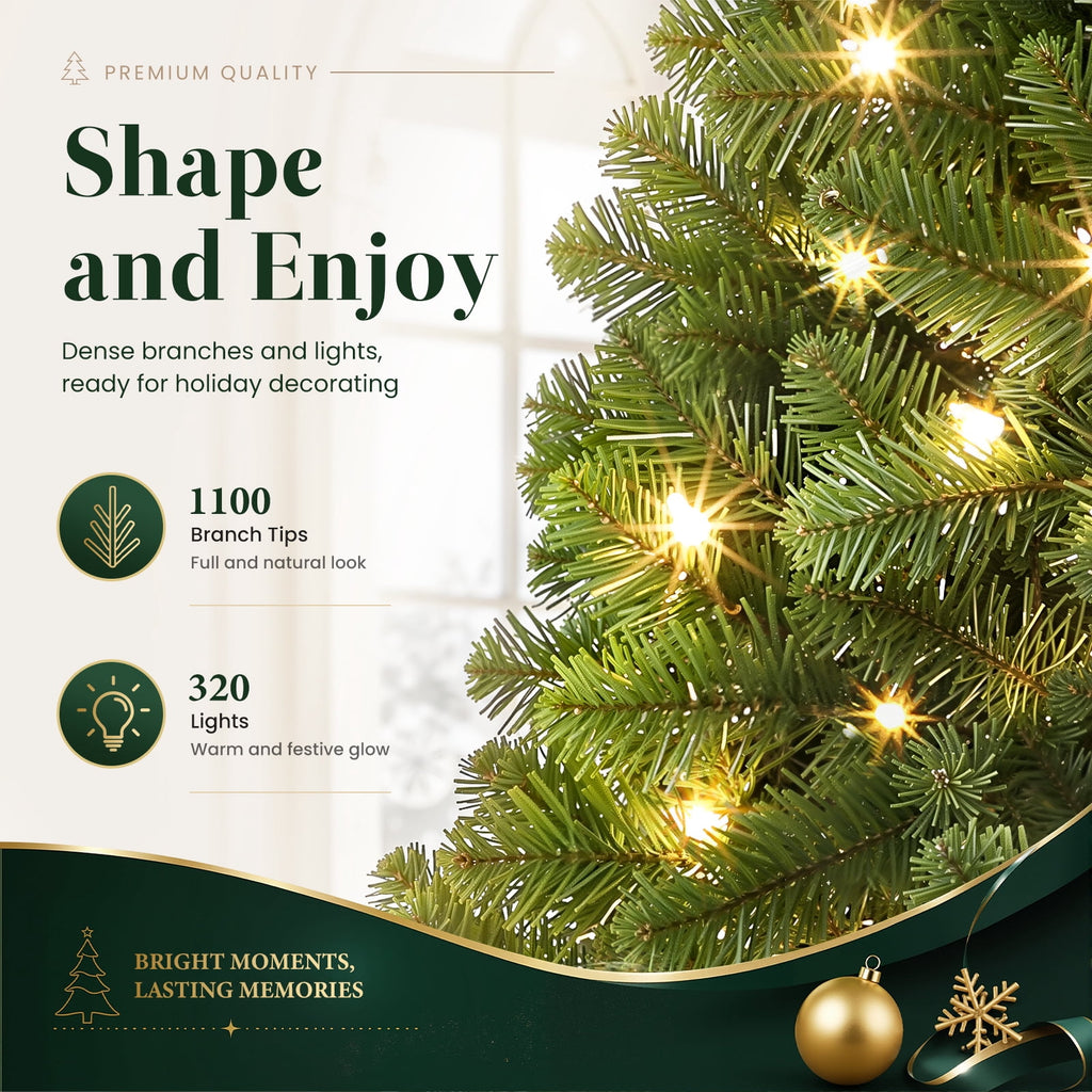 Lolsea 7ft Pre-Lit Premium Artificial Hinged Christmas Tree w/ Warm White Lights, Perfect Choice for Xmas Decoration
