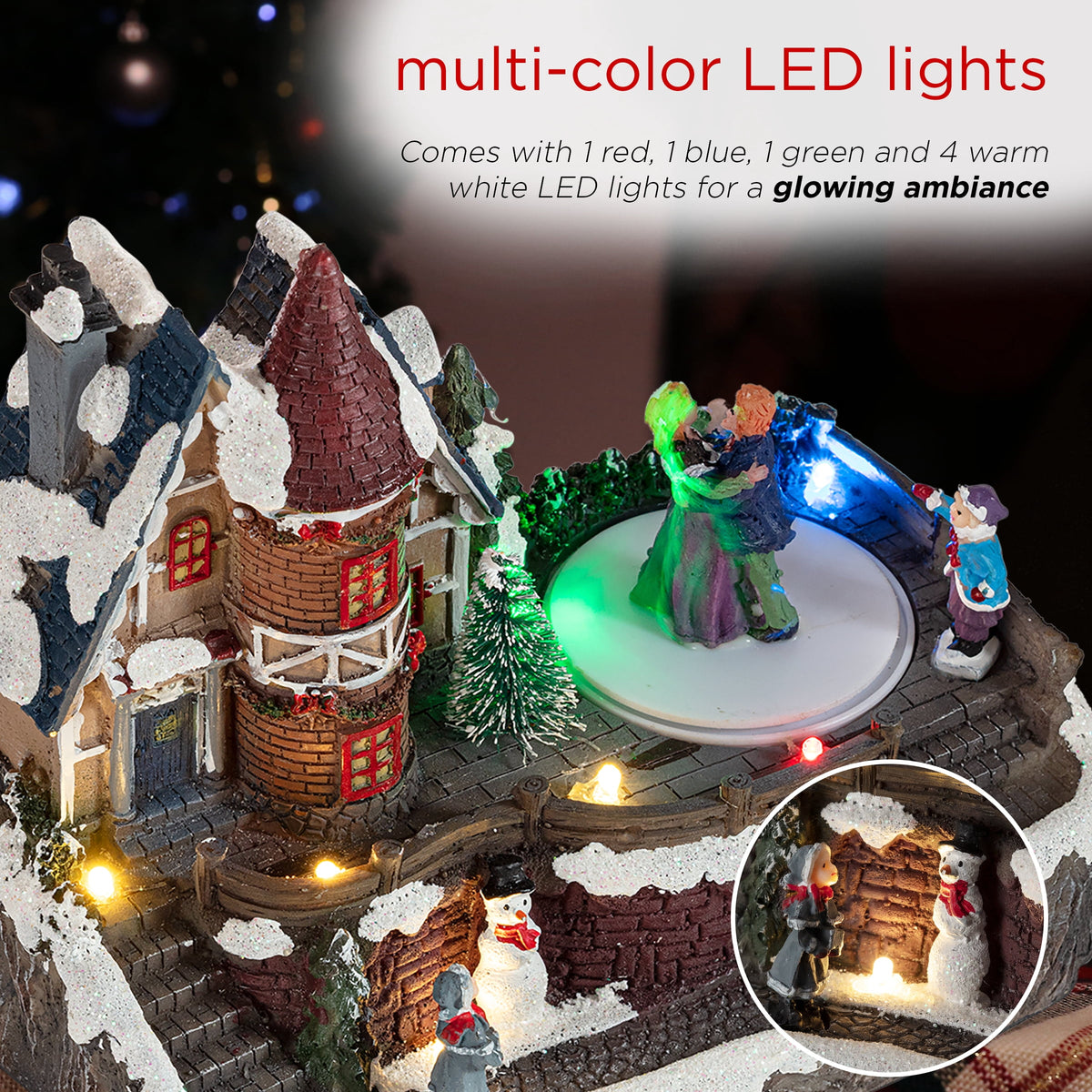 Alpine Corporation Animated Children Playing in Christmas Village Holiday Tabletop Decor with 26 Multicolor LED Lights and 5.9' Cord, 17" L x 11" W x 9" H