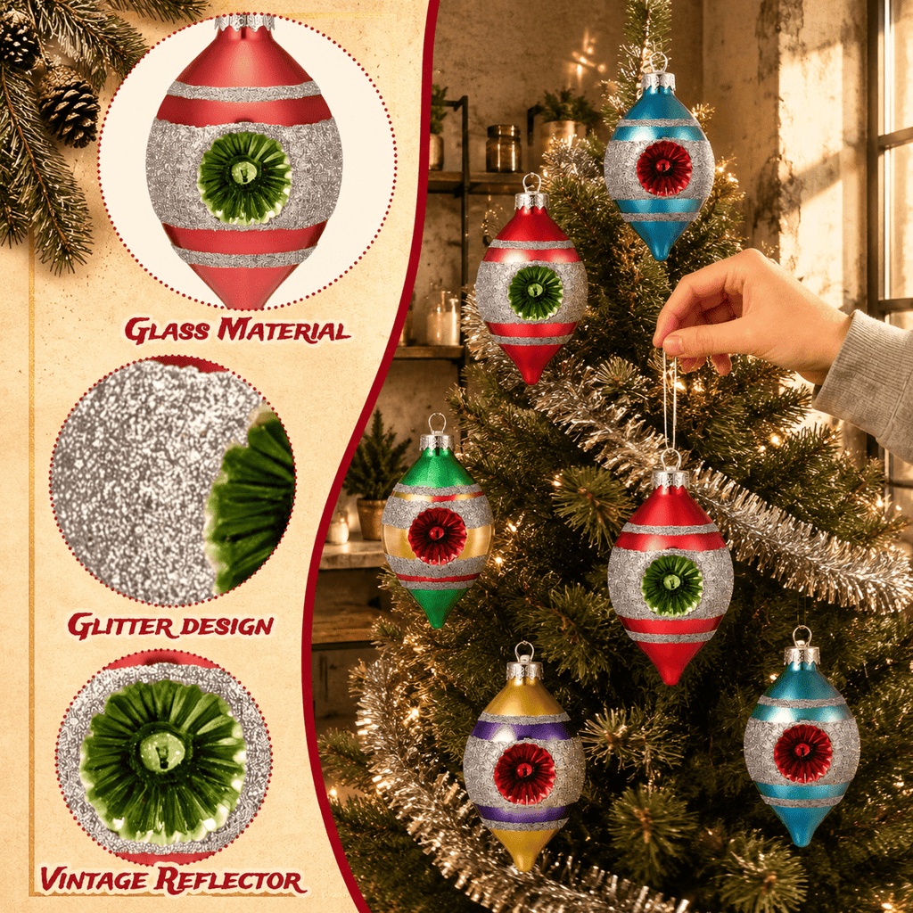 Multi Color Retro 8-Piece Vintage Glass Christmas Ornament Set
