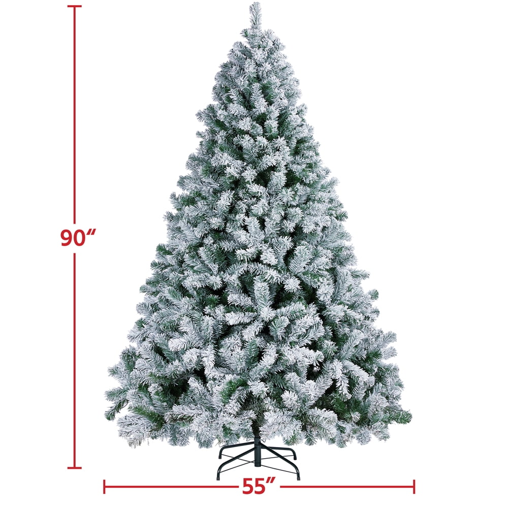 Alden Design 7.5 ft Pre-Lit Flocked Christmas Tree with Warm Lights, Frosted White