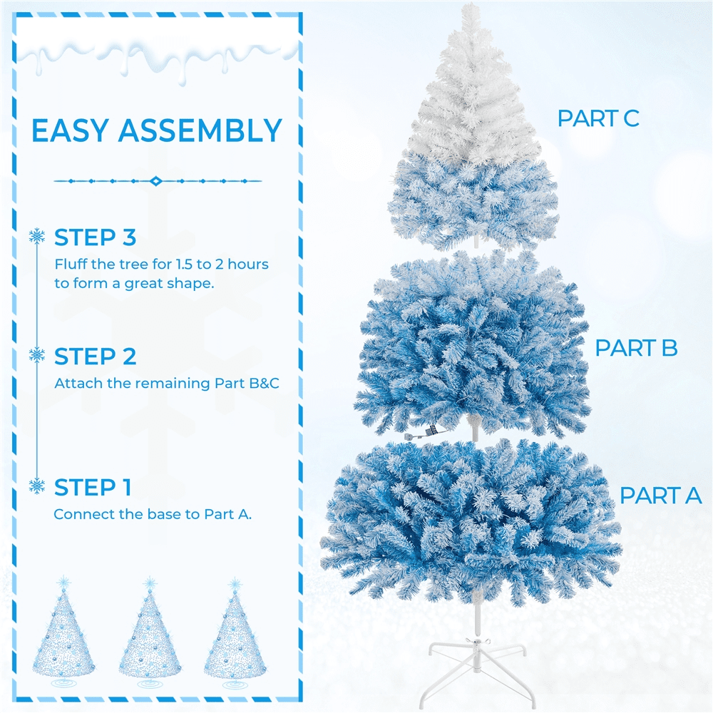 Alden Design 7.5 ft Pre-Lit Flocked Christmas Tree with Warm Lights, Frosted White