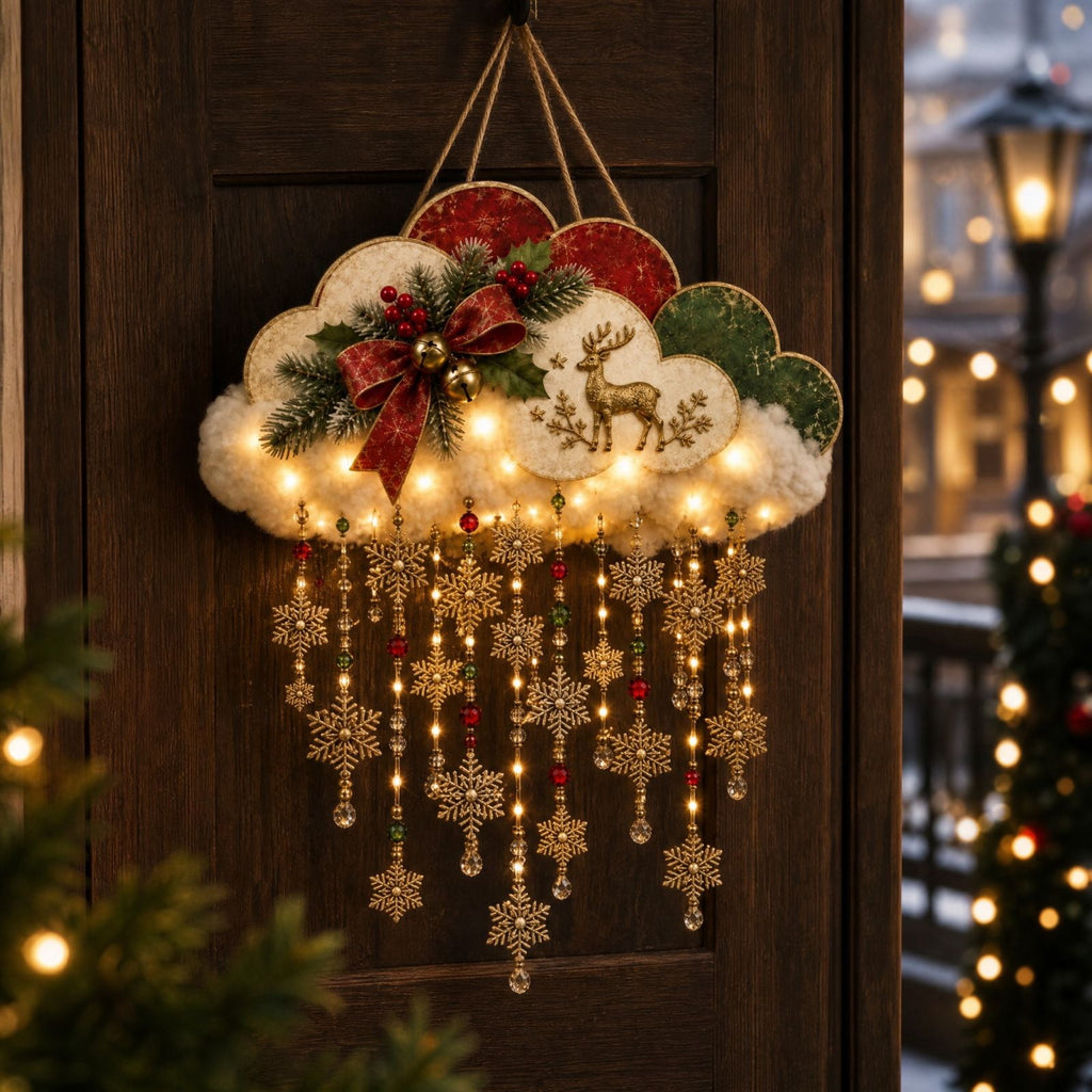 5Pcs Christmas Stair Banister Decoration Lighted Santa Snow Scene Garland for Stair Railing Indoor Holiday Home Ornament