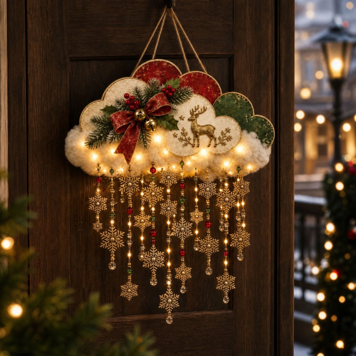 5Pcs Christmas Stair Banister Decoration Lighted Santa Snow Scene Garland for Stair Railing Indoor Holiday Home Ornament