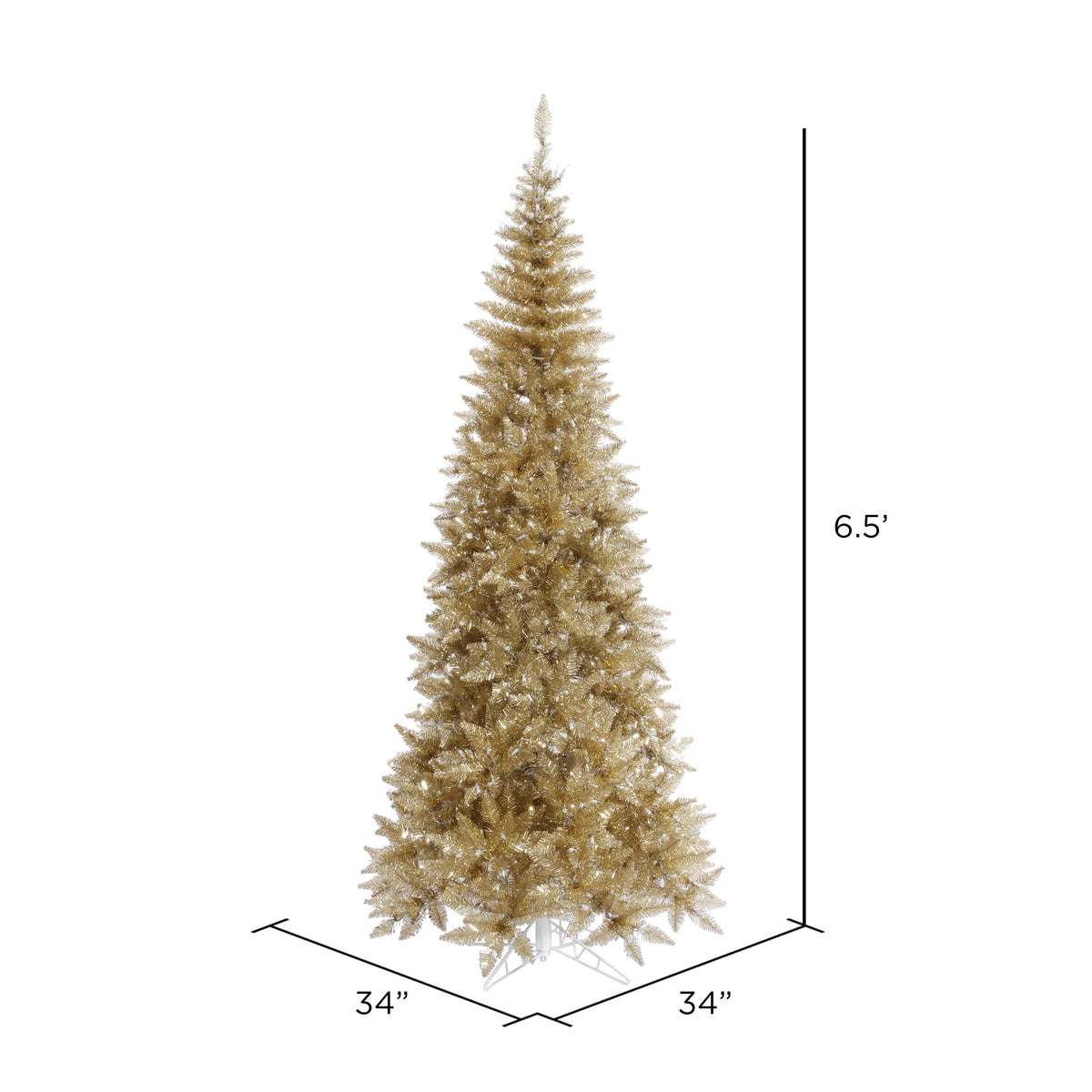 Vickerman 6.5' Champagne Tinsel Fir Slim Artificial Christmas Tree, Unlit
