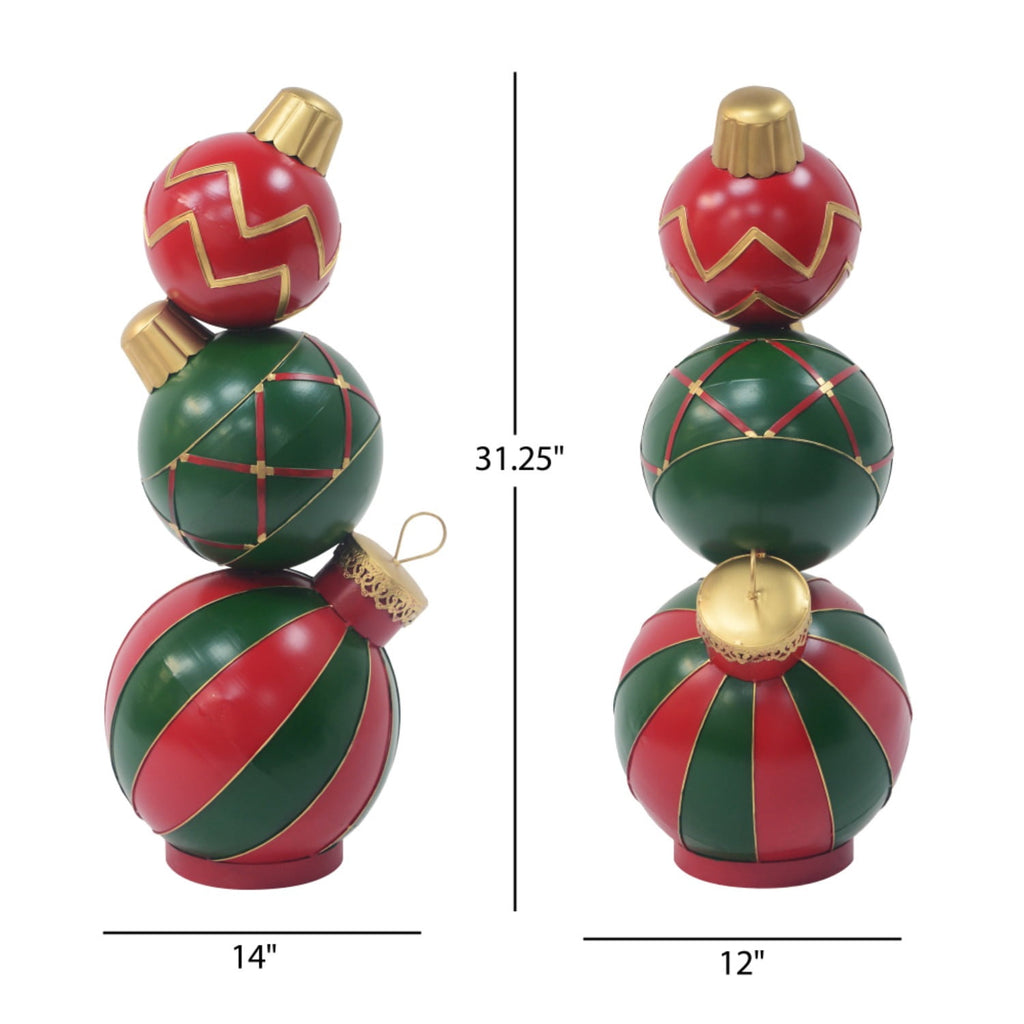 Jivora 12" Stacked Christmas Balls Decoration, Red Green Holiday Tabletop Ornament for Home
