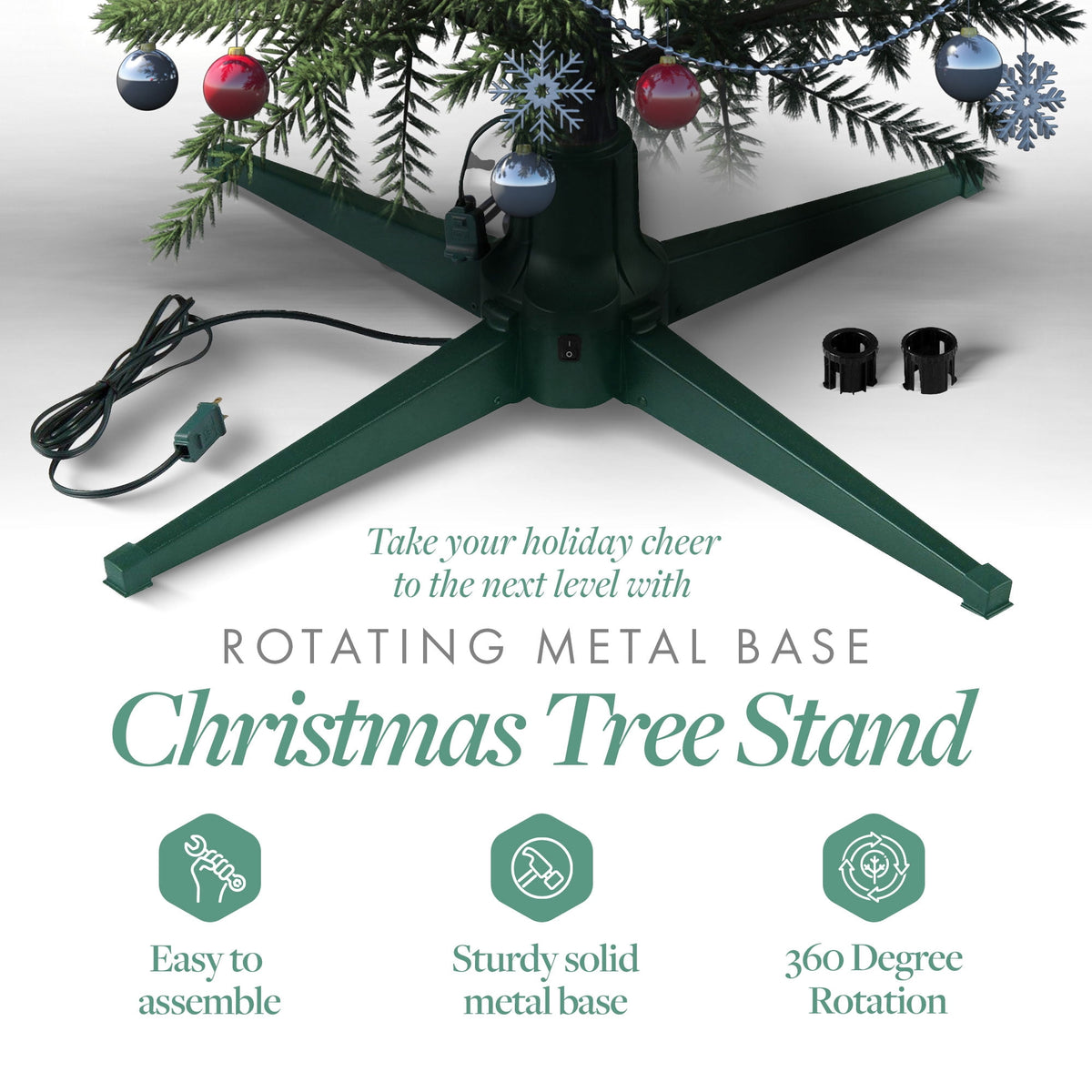 Home Heritage Metal Rotating Christmas Tree Stand for Trees Up to 7.5 ft