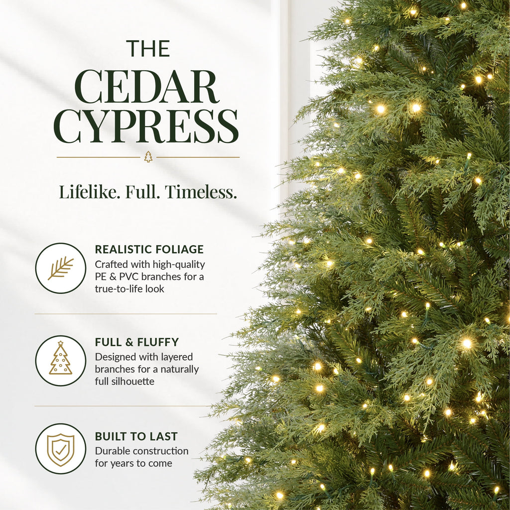 Best Choice Products Pre-Lit Cedar Cypress Christmas Tree w/Twinkling Lights, 6ft Holiday Decor, White & Multicolor LEDs