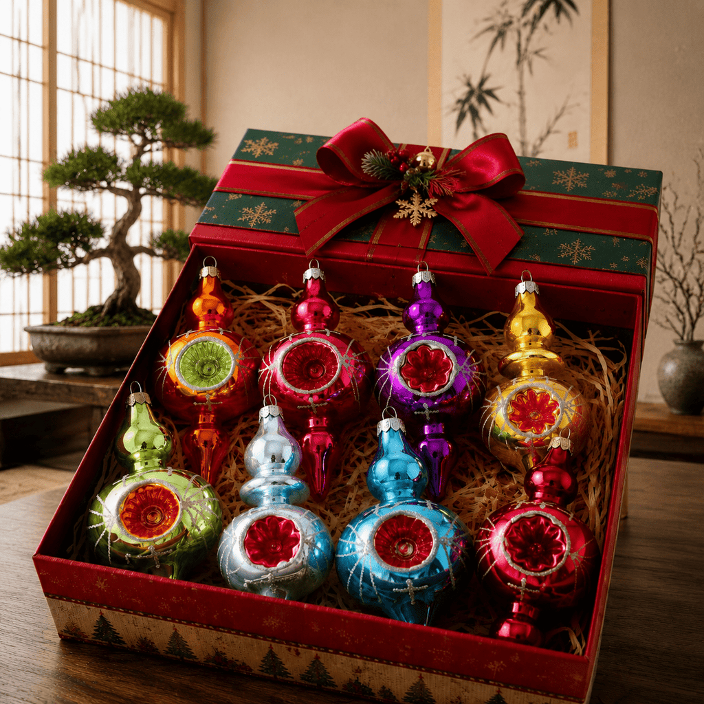 Multi Color Retro 8-Piece Vintage Glass Christmas Ornament Set