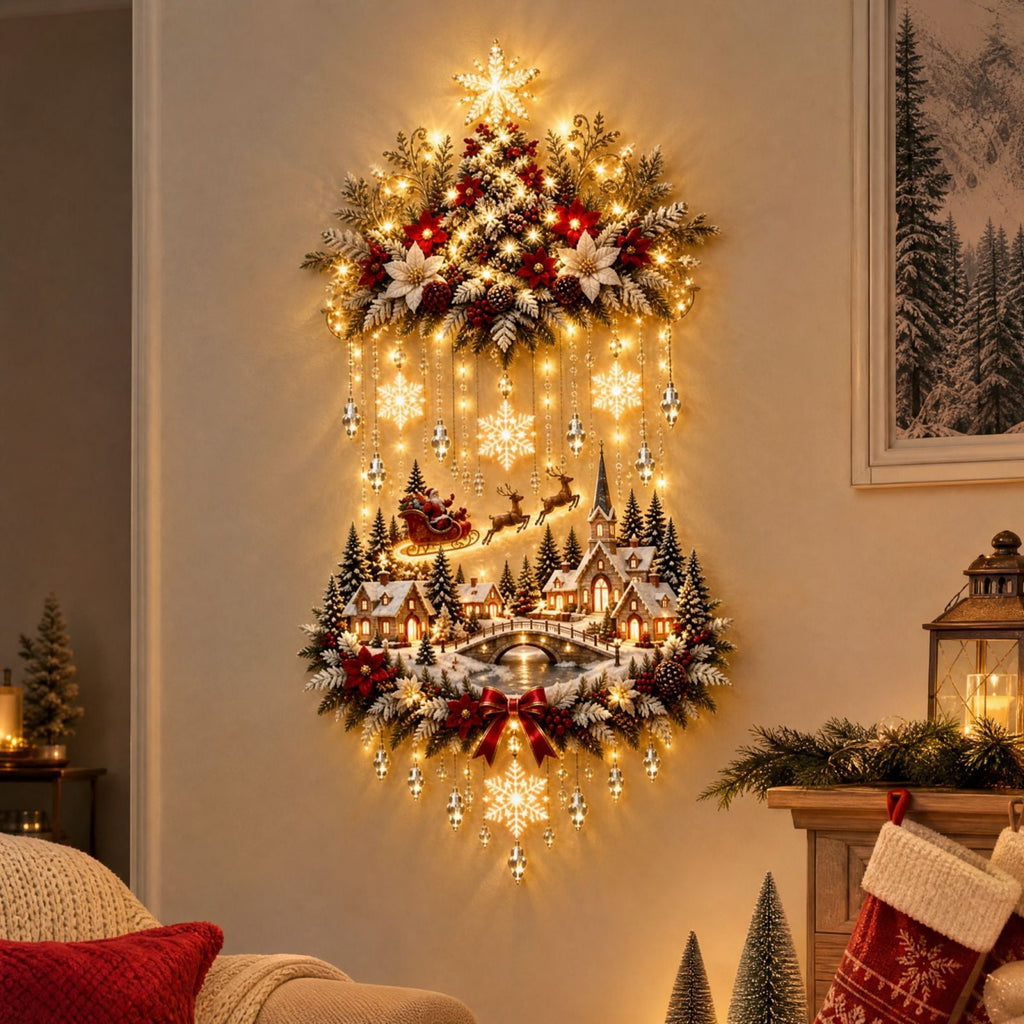 5Pcs Christmas Stair Banister Decoration Lighted Santa Snow Scene Garland for Stair Railing Indoor Holiday Home Ornament