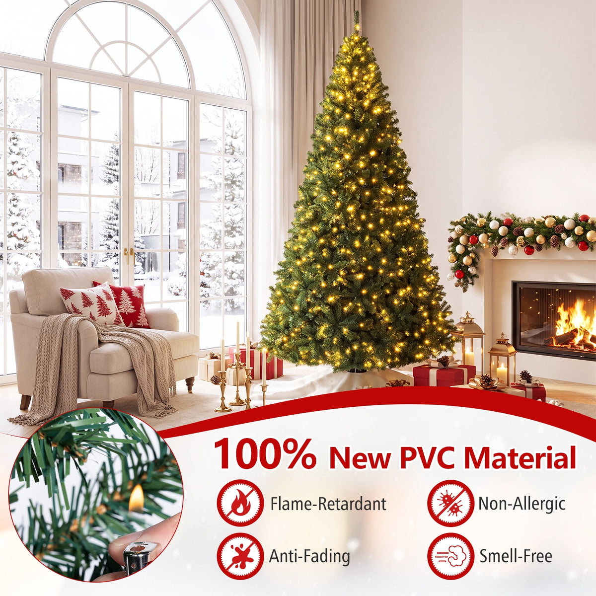 Costway 6Ft Pre-Lit Artificial Christmas Tree Hinged 350 LED Lights