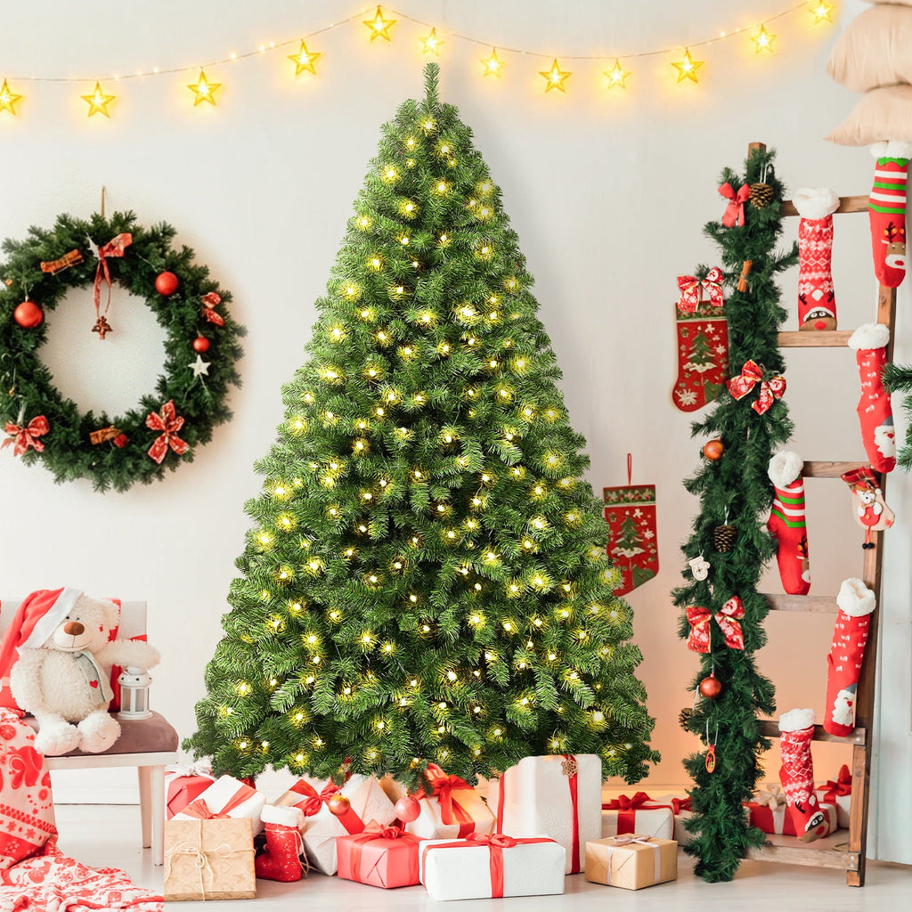 7.5ft Pre-lit Rotating Artificial Christmas Tree, 360°Spinning Base with Music, 470 Dual Color LED Lights, 8 Lighting Modes for Indoor Holiday Decoration