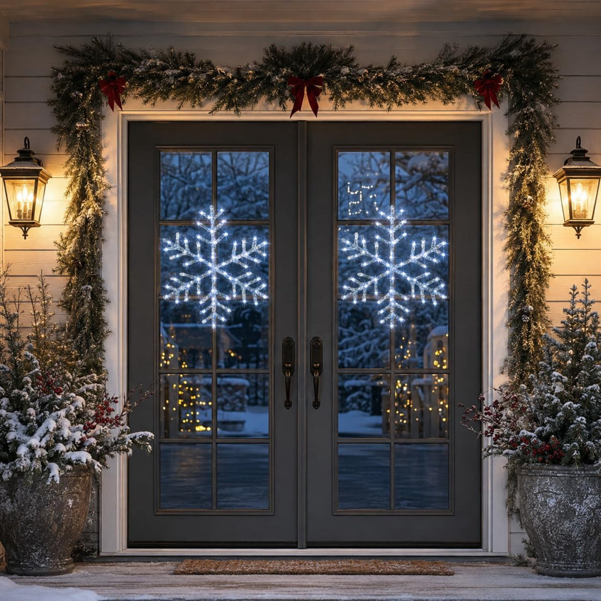 Christmas Snowflake LED Light Hanging Ornament Light Up Snow Flake Decorations Glowing Lighted Winter Holiday Decor Christmas Decoration