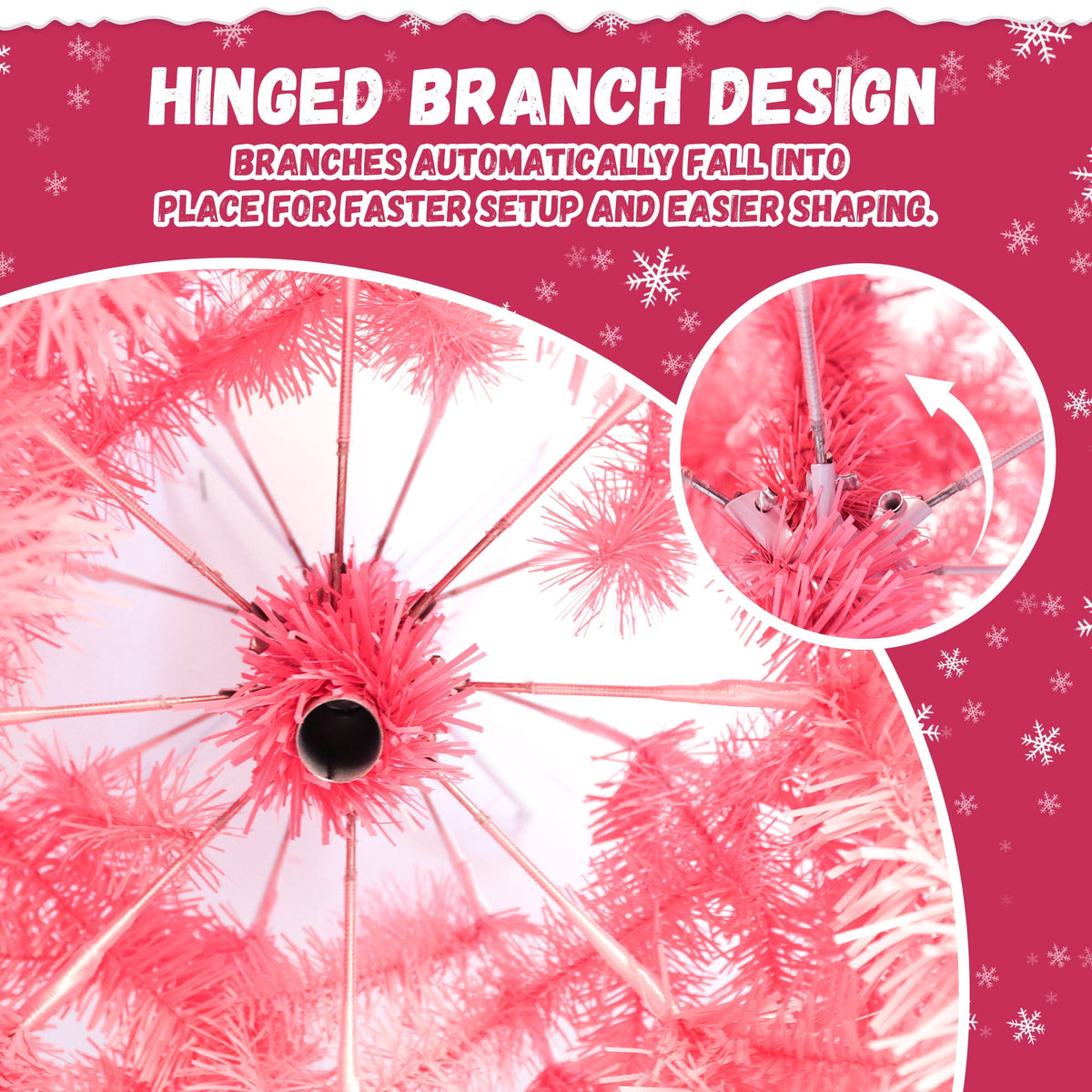 Yexmas 6ft Pre-Lit Pink Christmas Tree,Artificial Christmas Tree with 1000 PVC Branches,300 Multicolor Lights,Metal Hinges,Xmas Tree for Home,Holiday Party Decorations
