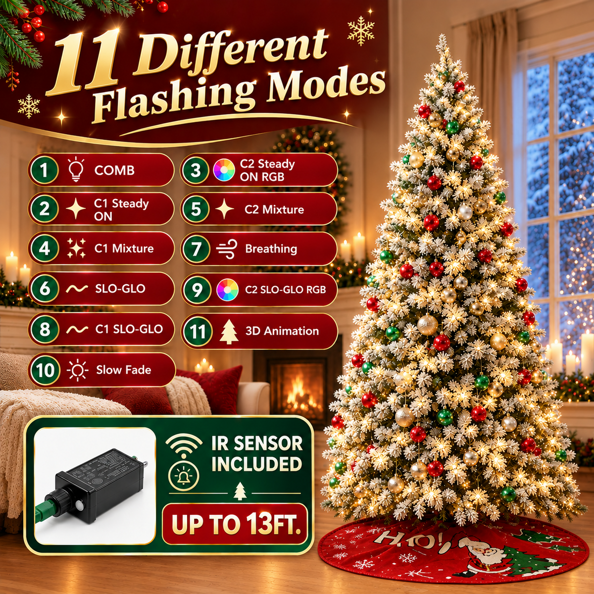 AUOSHI 7.5FT Snow Flocked Christmas Tree, Artificial White Christmas Tree with Large Storage Bag,11 Modes Warm White & Multicolor LED Lights,Indoor Holiday Home Decor