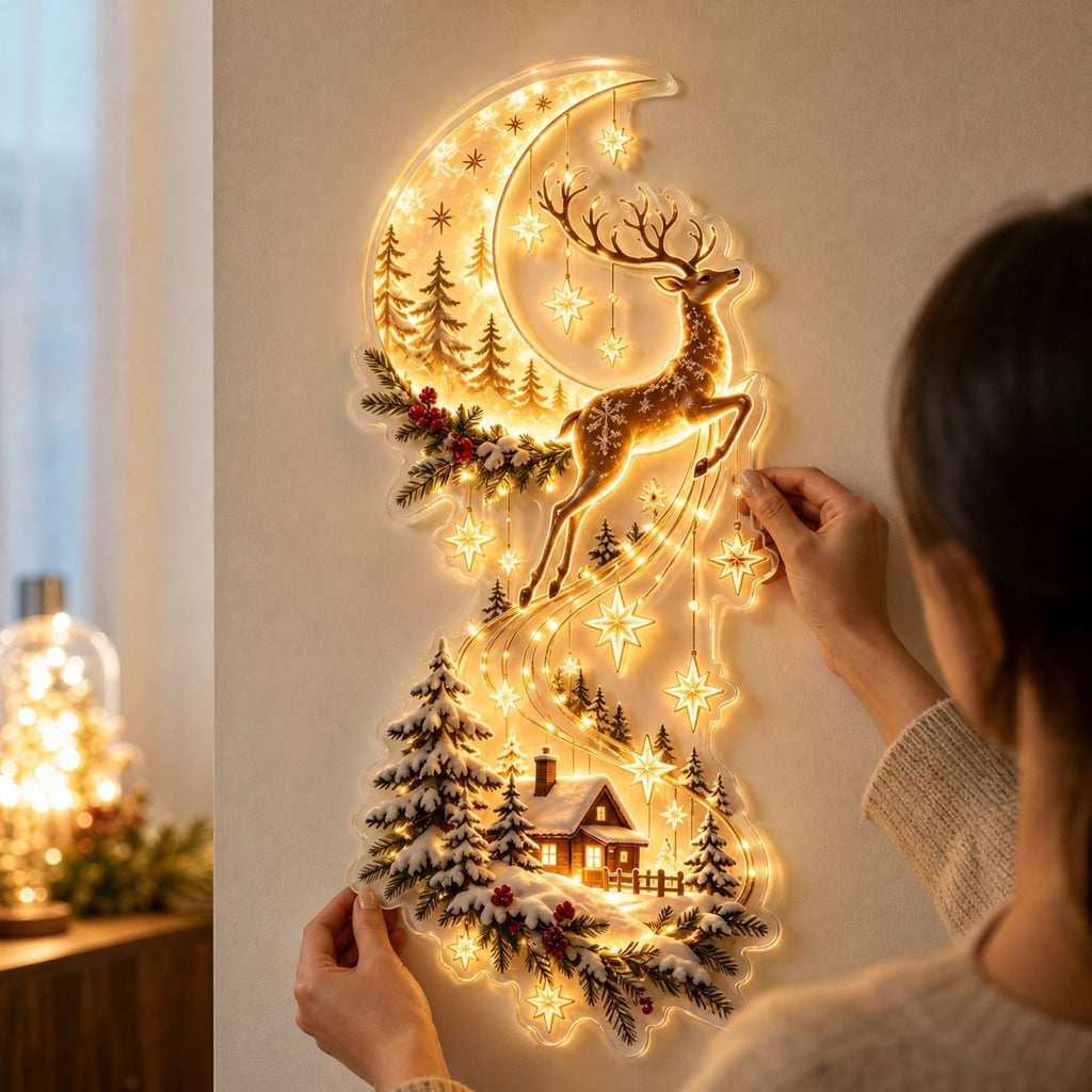 5Pcs Christmas Stair Banister Decoration Lighted Santa Snow Scene Garland for Stair Railing Indoor Holiday Home Ornament