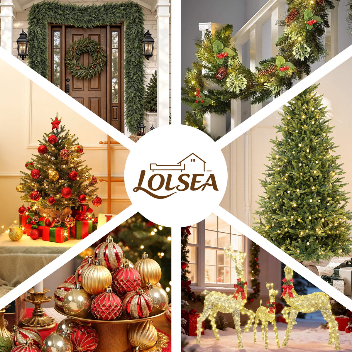 Lolsea 7ft Pre-Lit Premium Artificial Hinged Christmas Tree w/ Warm White Lights, Perfect Choice for Xmas Decoration