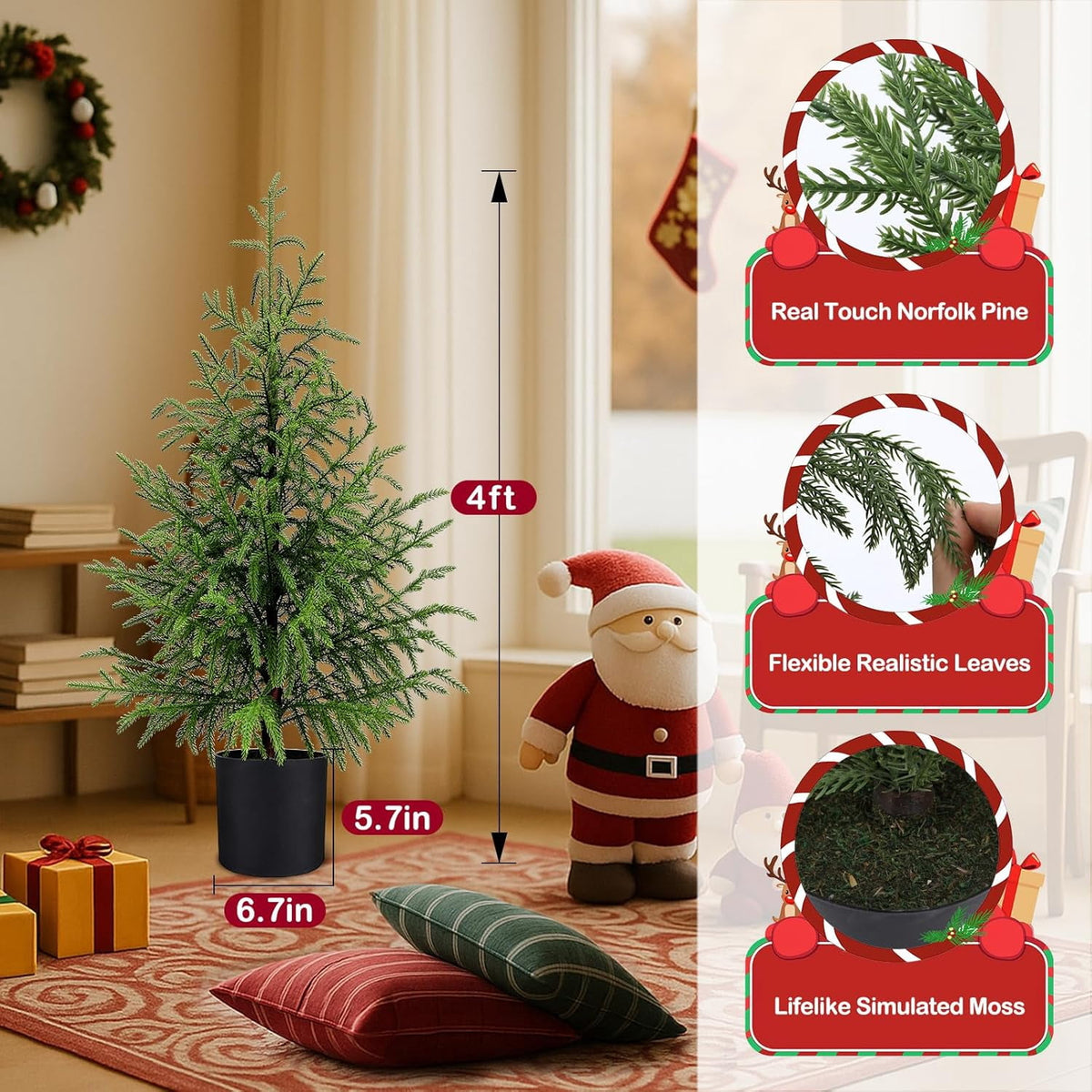 4FT Lifelike Touch Artificial Cedar Topiary Trees for Front Porch | Fake Christmas Trees, Faux Potted Plants, UV Resistant Fake Greenery, for Front Door Garden Outdoor Farmhouse Home Decoration