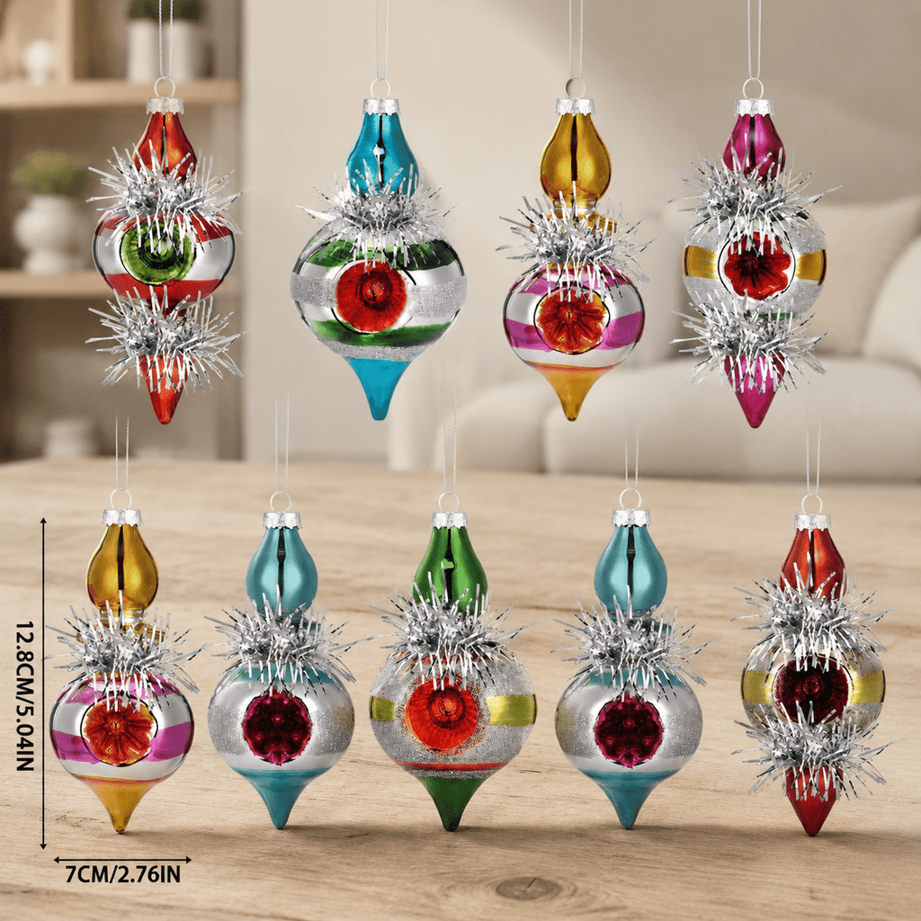 Multi Color Retro 8-Piece Vintage Glass Christmas Ornament Set