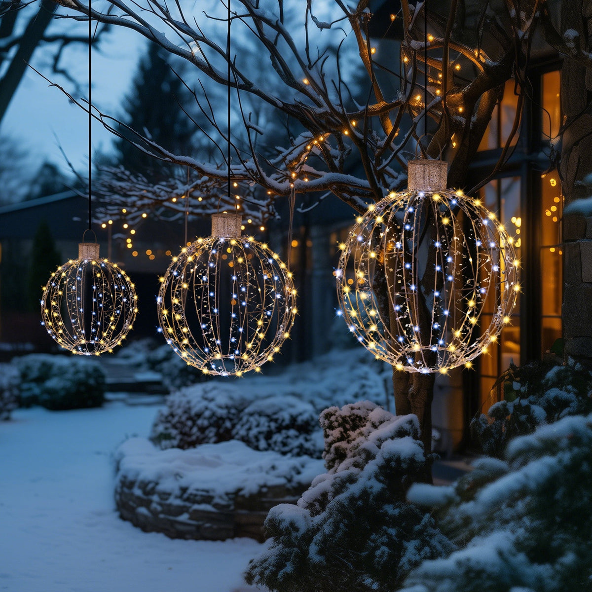 Starfree 24-inch Light Balls Lighted Christmas Yard Decor 3-Piece Christmas Hanging Ornaments LED Twinkling Tree Lights for Patio & Lawn
