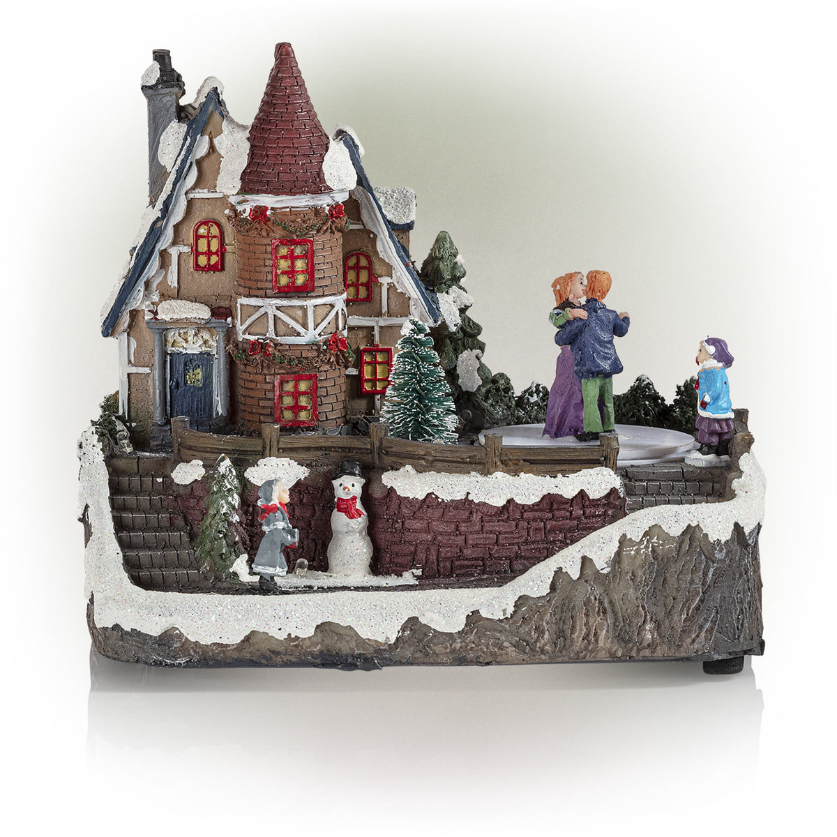 Alpine Corporation Animated Children Playing in Christmas Village Holiday Tabletop Decor with 26 Multicolor LED Lights and 5.9' Cord, 17" L x 11" W x 9" H