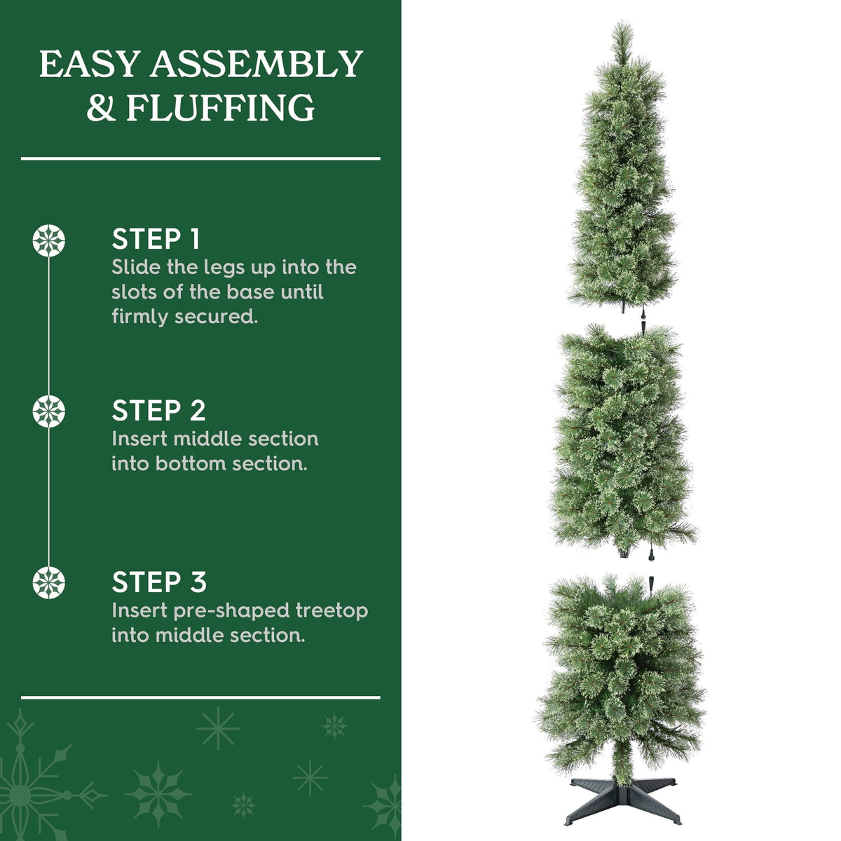 7' Pre-Lit Shelton Cashmere Pencil Fir Green Artificial Christmas Tree with 300 Warm White LED Lights and Stand, by Holiday Time