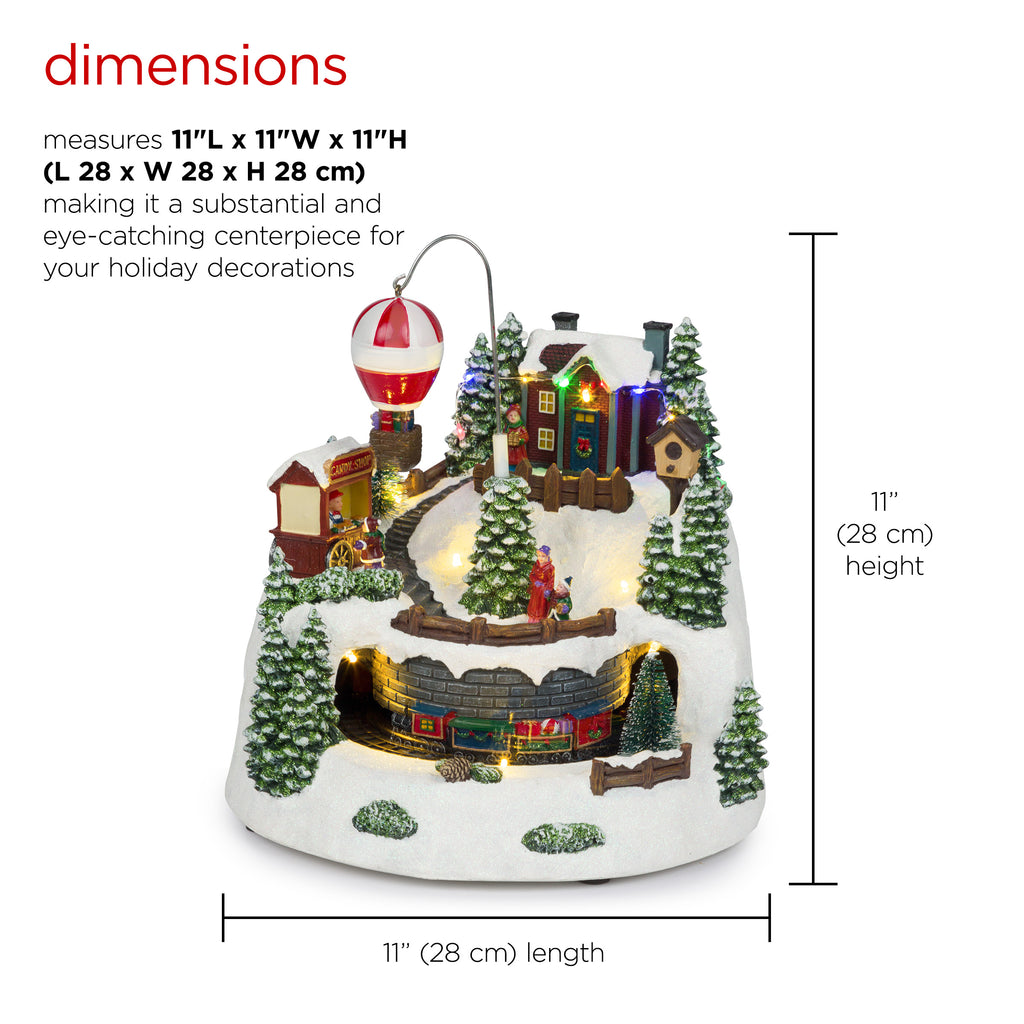 Alpine Corporation Animated Children Playing in Christmas Village Holiday Tabletop Decor with 26 Multicolor LED Lights and 5.9' Cord, 17" L x 11" W x 9" H