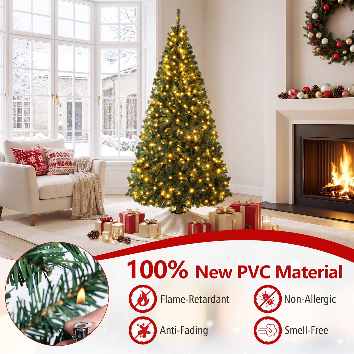 Costway 6Ft Pre-Lit Artificial Christmas Tree Hinged 350 LED Lights