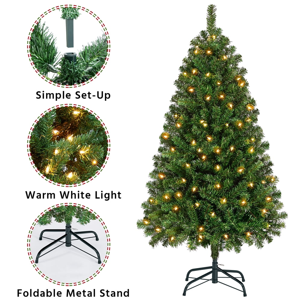 Alden Design 7.5ft Pre-Lit Fir Artificial Christmas Tree with Foldable Stand, White