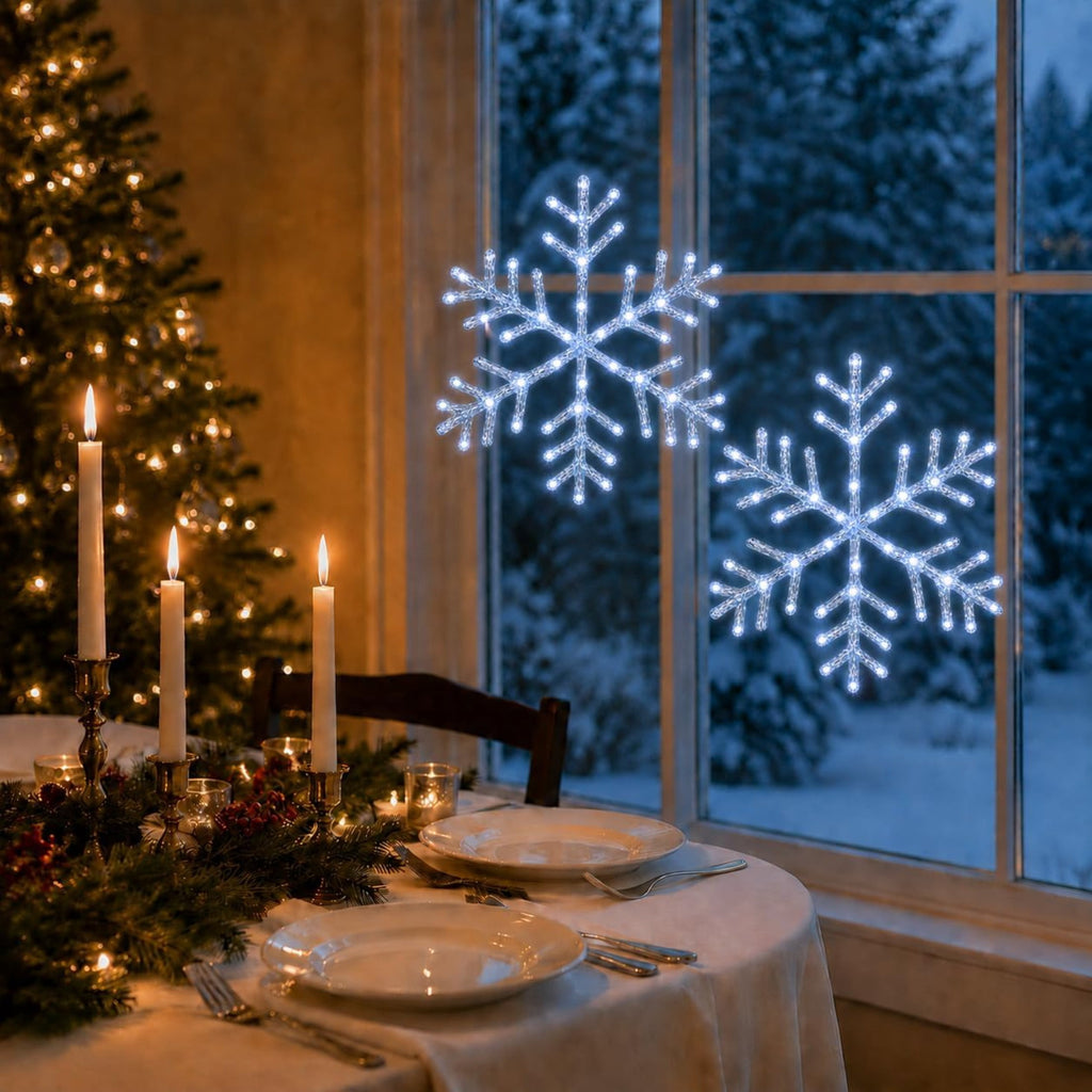Christmas Snowflake LED Light Hanging Ornament Light Up Snow Flake Decorations Glowing Lighted Winter Holiday Decor Christmas Decoration