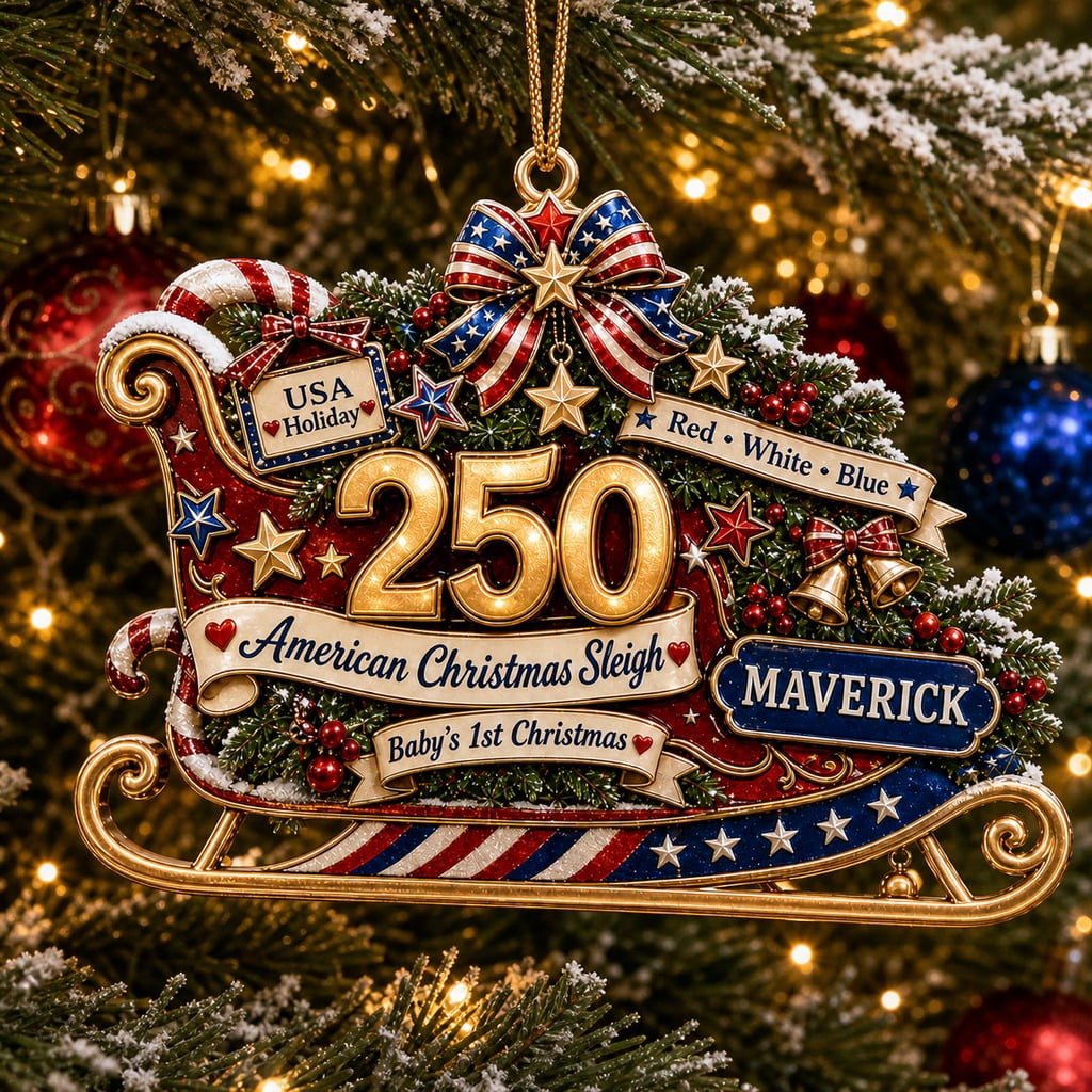 Christmas America 1776-2026 Anniversary Ornament, American Sleigh for Tree Hanging, Patriotic Holiday Gift