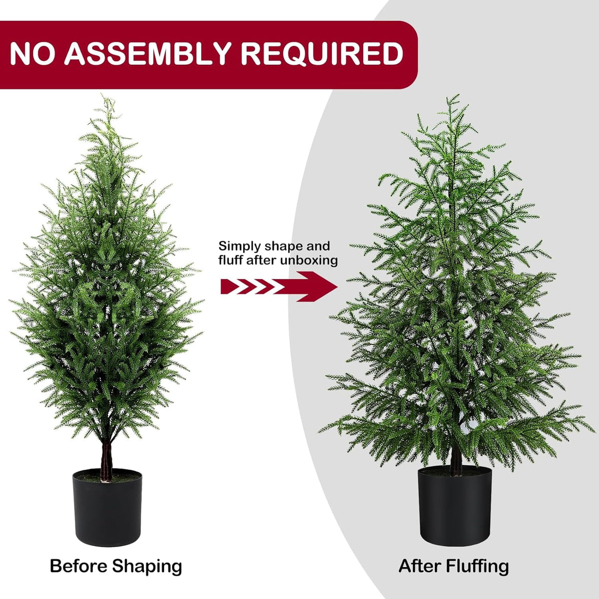 4FT Lifelike Touch Artificial Cedar Topiary Trees for Front Porch | Fake Christmas Trees, Faux Potted Plants, UV Resistant Fake Greenery, for Front Door Garden Outdoor Farmhouse Home Decoration