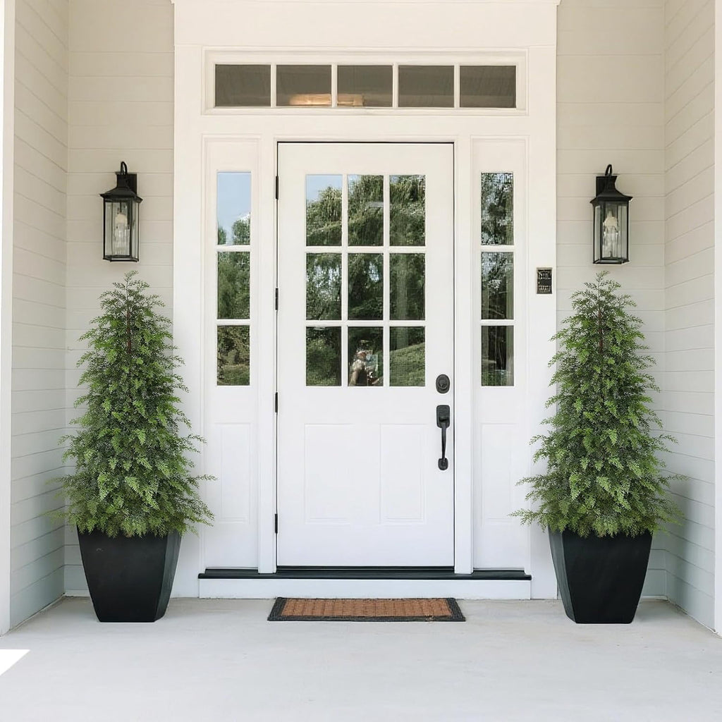 4FT Lifelike Touch Artificial Cedar Topiary Trees for Front Porch | Fake Christmas Trees, Faux Potted Plants, UV Resistant Fake Greenery, for Front Door Garden Outdoor Farmhouse Home Decoration
