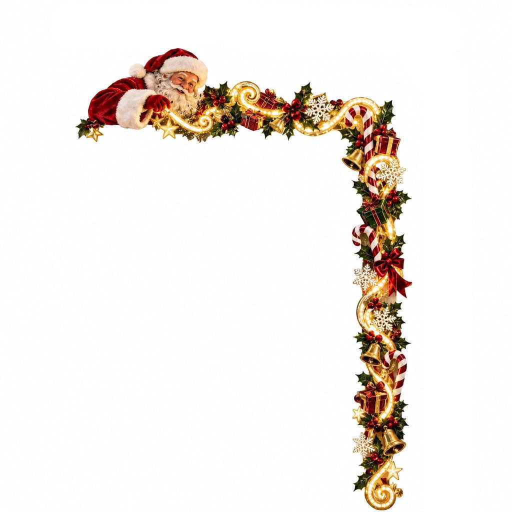 5Pcs Christmas Stair Banister Decoration Lighted Santa Snow Scene Garland for Stair Railing Indoor Holiday Home Ornament