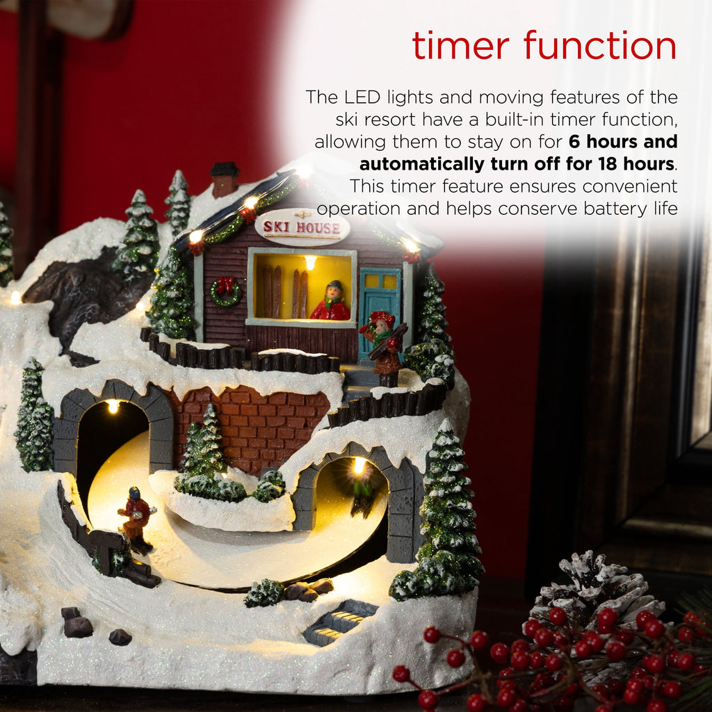 Alpine Corporation Animated Children Playing in Christmas Village Holiday Tabletop Decor with 26 Multicolor LED Lights and 5.9' Cord, 17" L x 11" W x 9" H