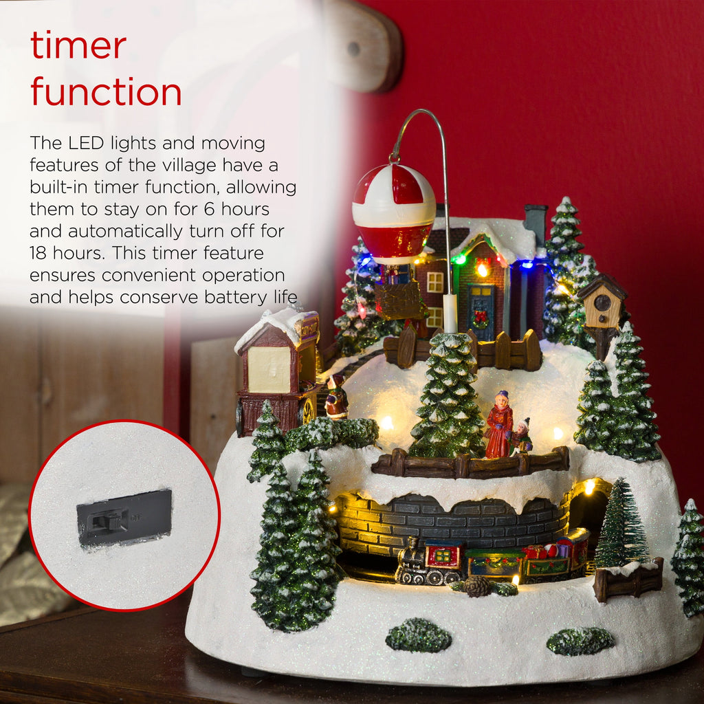 Alpine Corporation Animated Children Playing in Christmas Village Holiday Tabletop Decor with 26 Multicolor LED Lights and 5.9' Cord, 17" L x 11" W x 9" H