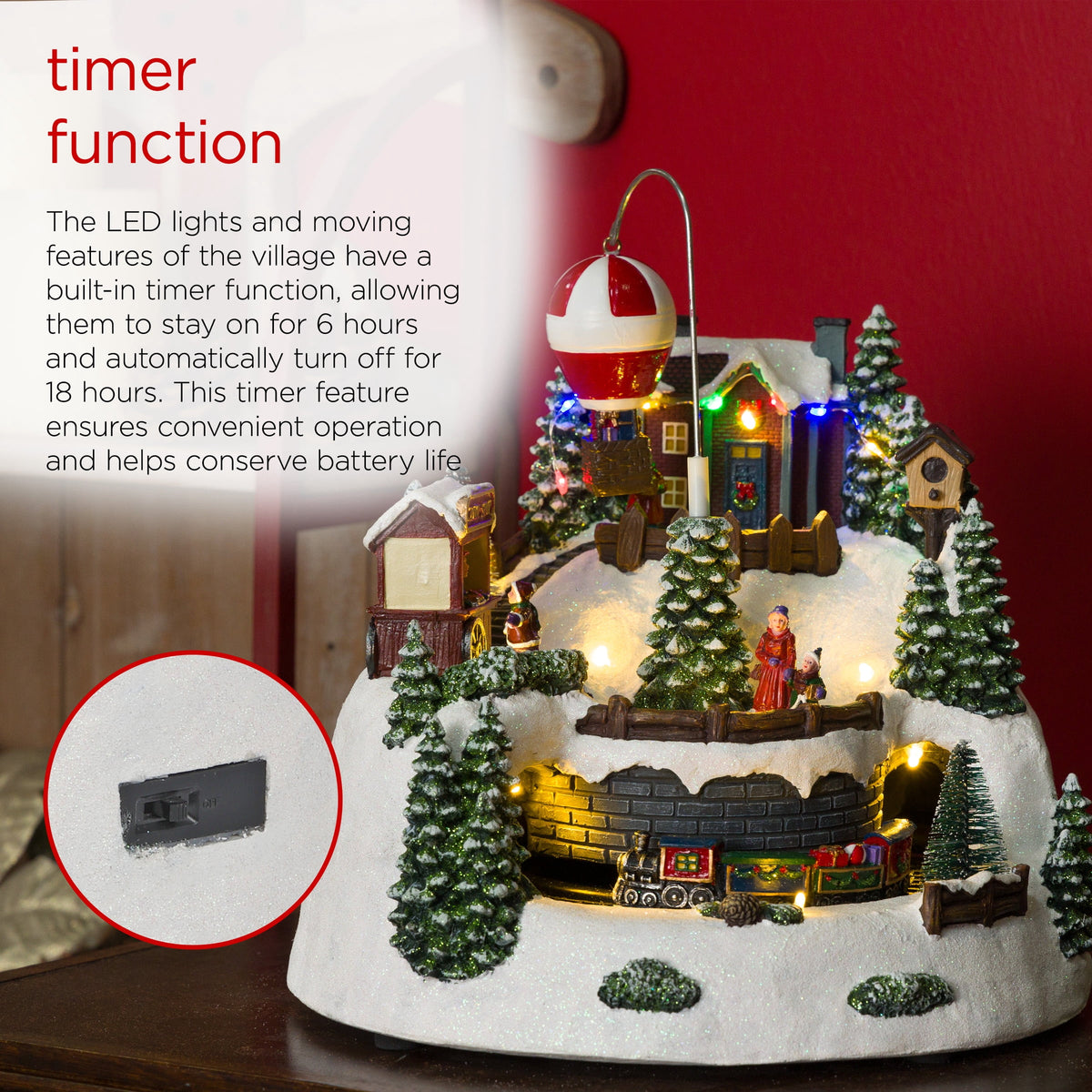 Alpine Corporation Animated Children Playing in Christmas Village Holiday Tabletop Decor with 26 Multicolor LED Lights and 5.9' Cord, 17" L x 11" W x 9" H